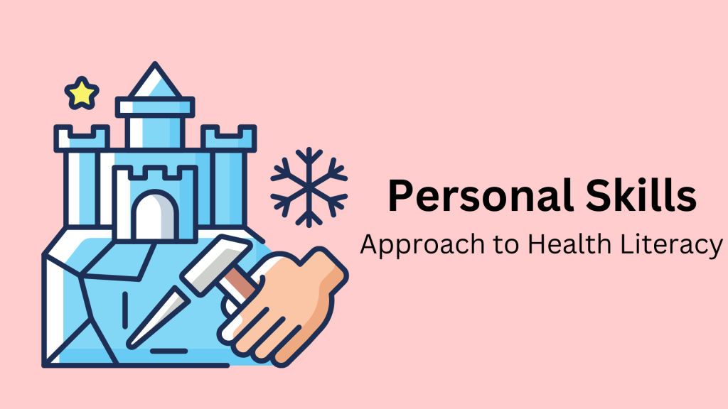 Personal Skills Approach to Health Literacy. Represented by an illustration of a hand carving an ice sculpture with an ice pick.