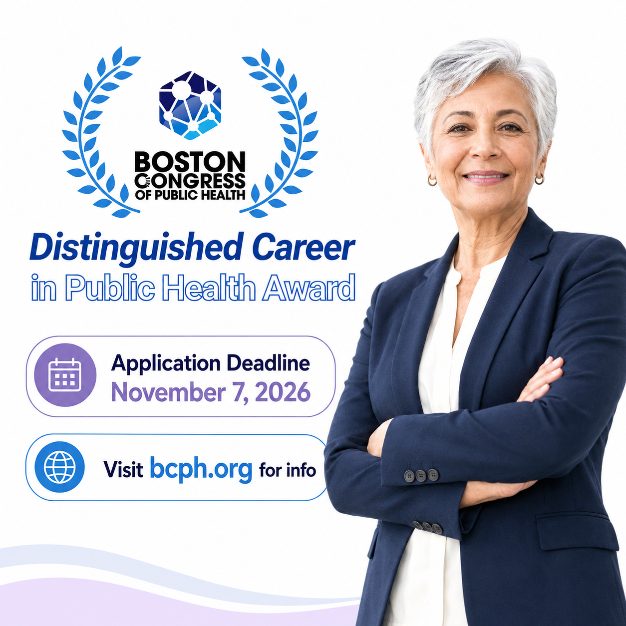 BCPH Distinguished Career in Public Health Award, applications due November 7 2026, no pitch required